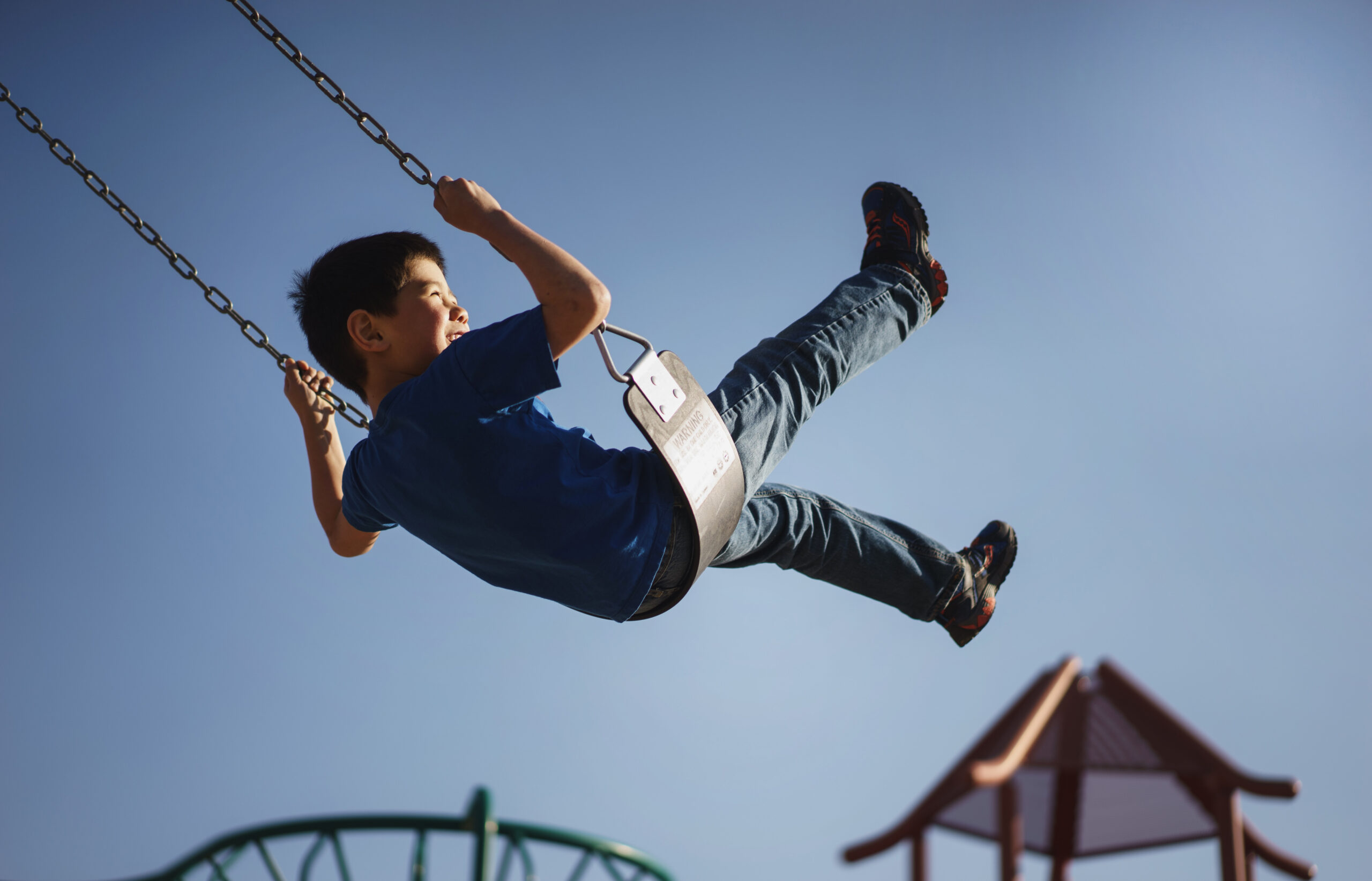 A happy child in a swing